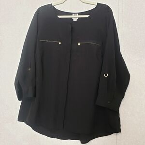 ANNE KLEIN BLACK 3/4 SLEEVE BLOUSE..SIZE:1X